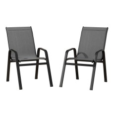 Gardeon 2PC Grey Outdoor Stackable Dining Chairs - Durable Steel Frame, Weather-Resistant, Easy Clean, 150kg Capacity
