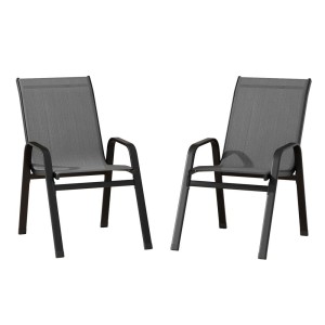 Gardeon 2PC Grey Outdoor Stackable Dining Chairs - Durable Steel Frame, Weather-Resistant, Easy Clean, 150kg Capacity