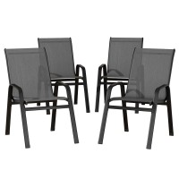 Gardeon 4PC Grey Outdoor Dining Chairs - Stackable Patio Furniture, Weather-Resistant Textilene & Steel, 150kg Capacity