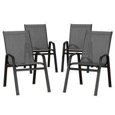 Gardeon 4PC Grey Outdoor Dining Chairs - Stackable Patio Furniture, Weather-Resistant Textilene & Steel, 150kg Capacity