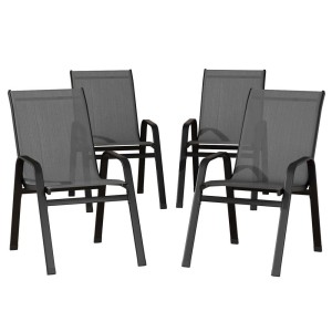 Gardeon 4PC Grey Outdoor Dining Chairs - Stackable Patio Furniture, Weather-Resistant Textilene & Steel, 150kg Capacity
