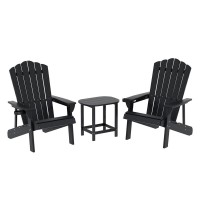 Gardeon 3-Piece Outdoor Adirondack Set Black—HDPE Weatherproof Chairs with Cup Holders & Side Table, 170kg Capacity