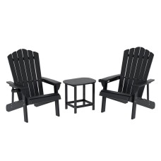 Gardeon 3-Piece Outdoor Adirondack Set Black—HDPE Weatherproof Chairs with Cup Holders & Side Table, 170kg Capacity