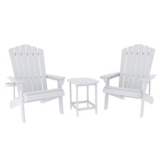 Gardeon 3 Piece Outdoor Set White HDPE Adirondack Chairs and Table, Weatherproof, 170kg Capacity, Garden Patio Lounge