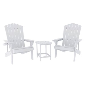 Gardeon 3 Piece Outdoor Set White HDPE Adirondack Chairs and Table, Weatherproof, 170kg Capacity, Garden Patio Lounge