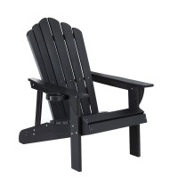 Gardeon Outdoor Black Adirondack Chair HDPE 80x90x94cm, Weather-Resistant, Cup Holder, 170kg Patio Lounge