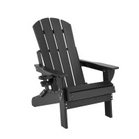 Gardeon Folding Adirondack Chair Black HDPE Outdoor Sun Lounge Patio Beach Seat with 11cm Cup Holder 170kg