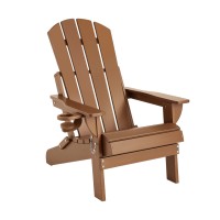Gardeon Folding Adirondack Chair HDPE Outdoor Sun Lounge Patio Beach Chair Brown 170kg Cup Holder 103°
