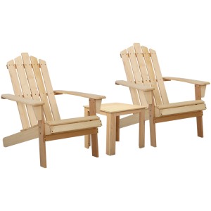 Gardeon 3PC Adirondack Chair Set: Fir Wood, Eco-Friendly Finish, High Back, Wide Armrests, 2 Chairs & Side Table Set