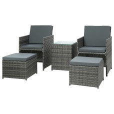 Gardeon 5PC Grey Wicker Bistro Set - Outdoor/Indoor Furniture with UV-Resistant PE Wicker & Aluminium Frame, 5mm Glass