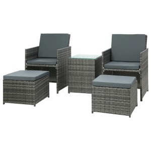 Gardeon 5PC Grey Wicker Bistro Set - Outdoor/Indoor Furniture with UV-Resistant PE Wicker & Aluminium Frame, 5mm Glass