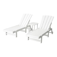 Gardeon 3-Piece White Patio Set: HDPE Adjustable Sun Loungers & Table with Wheels, Weatherproof, Easy Assembly