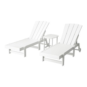 Gardeon 3-Piece White Patio Set: HDPE Adjustable Sun Loungers & Table with Wheels, Weatherproof, Easy Assembly