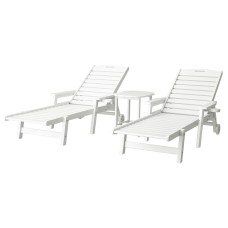 Gardeon 3-Piece Sun Lounge Set: White HDPE Outdoor Chaise Lounges & Table with Wheels, 4-Position Recline, Weatherproof