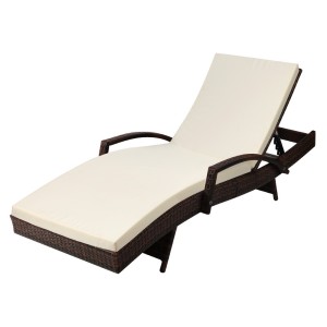 Gardeon Sun Lounge Wicker Lounger - Adjustable Outdoor Beach Chair, Brown, Durable Aluminium Frame with Cushion, 190cm