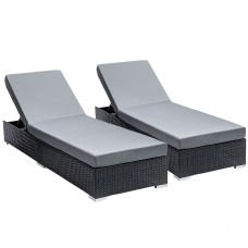 Gardeon 2PC Adjustable Wicker Sun Lounge Set - Outdoor Rattan Day Bed with Cushions, UV-Resistant, 185cm x 60cm x 28