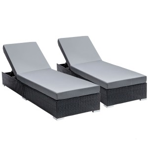 Gardeon 2PC Adjustable Wicker Sun Lounge Set - Outdoor Rattan Day Bed with Cushions, UV-Resistant, 185cm x 60cm x 28