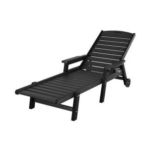 Gardeon Sun Lounge Beach Chair: Black HDPE, 4-Position Recline, Easy-Move Wheels, Weatherproof for Patio/Outdoor