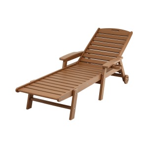 Gardeon 4-Position Sun Lounge Chaise Lounger HDPE Wood-Grain Patio Beach Chair with Wheels Brown 150kg