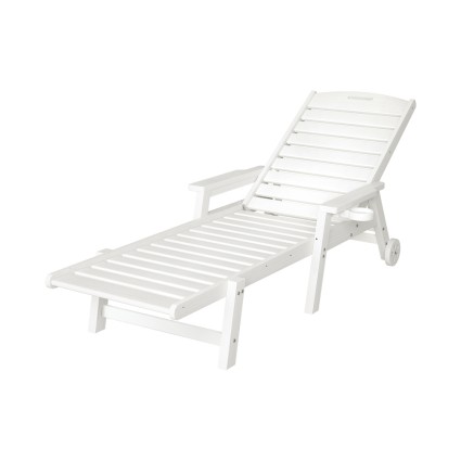 Gardeon Adjustable Sun Lounge Chaise Lounge HDPE Woodgrain 4-Position Wheels Cupholder White Outdoor Patio Pool Beach