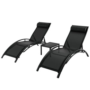 Gardeon 3PC Sun Lounger Set: Steel Frame, UV-Resistant Textilene, Adjustable, Black - Perfect for Patio, Beach, Pool