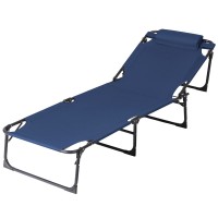 Gardeon Sun Lounger Folding Beach Chair - Steel Frame, 600D Fabric, 4-Position Backrest, Blue, 190x63x32cm, UV-