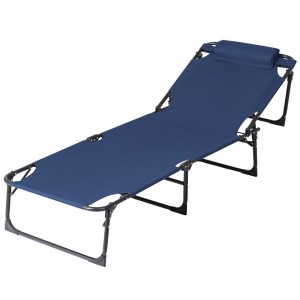 Gardeon Sun Lounger Folding Beach Chair - Steel Frame, 600D Fabric, 4-Position Backrest, Blue, 190x63x32cm, UV-