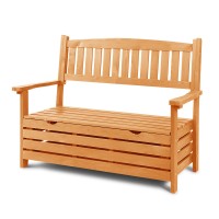 Gardeon 2-Seater Wooden Outdoor Storage Bench – Fir Wood, 114.5x45x88cm, Natural Finish, Sturdy, Easy Assembly