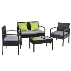 Gardeon 4-Seater Outdoor Wicker Sofa Set - Aluminium Frame, Lime Green Cushions, Tempered Glass Table, Extra Covers