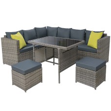 Gardeon Outdoor Dining Set: Aluminium Frame, PE Wicker, UV & Weather Resistant, 5mm Glass, Cushions, Grey 9-Seater