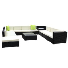 Gardeon 12PC Outdoor Sofa Set: UV-Resistant Wicker & Heavy-Duty Aluminium, Includes Storage Cover Tempered Glass Tables