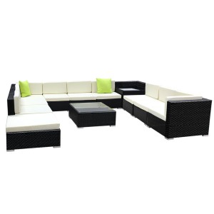 Gardeon 12PC Outdoor Sofa Set: UV-Resistant Wicker & Heavy-Duty Aluminium, Includes Storage Cover Tempered Glass Tables
