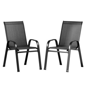 Gardeon 2PC Stackable Outdoor Dining Chairs - Black, Steel Frame, Weather-Resistant, 150kg Capacity, Easy Assembly