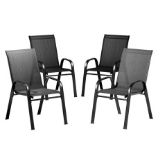 Gardeon 4PC Black Stackable Outdoor Dining Chairs, Textilene Fabric, Steel Frame, Weather-Resistant Patio Furniture
