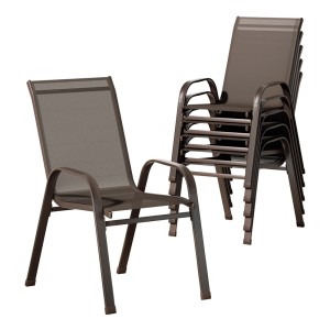 Gardeon 6PC Stackable Outdoor Dining Chairs – Weather-Resistant, Durable Metal Frame, Brown Textilene Fabric