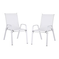Gardeon 2PC White Outdoor Dining Chairs - Stackable, Weather-Resistant Textilene & Steel, 150kg Capacity, Easy Storage