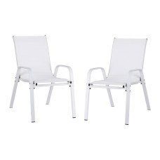 Gardeon 2PC White Outdoor Dining Chairs - Stackable, Weather-Resistant Textilene & Steel, 150kg Capacity, Easy Storage