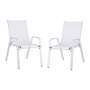 Gardeon 2PC White Outdoor Dining Chairs - Stackable, Weather-Resistant Textilene & Steel, 150kg Capacity, Easy Storage