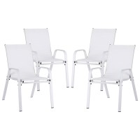 Gardeon 4PC Outdoor Stackable Dining Chairs, White - Weather-Resistant, Steel Frame & Textilene Fabric, 56x70x90cm