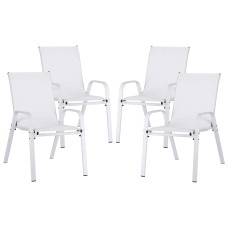 Gardeon 4PC Outdoor Stackable Dining Chairs, White - Weather-Resistant, Steel Frame & Textilene Fabric, 56x70x90cm