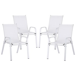 Gardeon 4PC Outdoor Stackable Dining Chairs, White - Weather-Resistant, Steel Frame & Textilene Fabric, 56x70x90cm