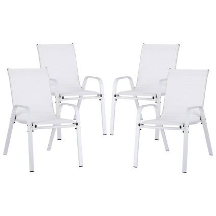 Gardeon 4PC Outdoor Stackable Dining Chairs, White - Weather-Resistant, Steel Frame & Textilene Fabric, 56x70x90cm