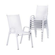 Gardeon 6PC White Outdoor Dining Chairs - Stackable, Weather-Resistant Textilene Fabric, Sturdy Steel Frame, 56x70x90cm