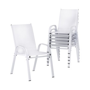 Gardeon 6PC White Outdoor Dining Chairs - Stackable, Weather-Resistant Textilene Fabric, Sturdy Steel Frame, 56x70x90cm