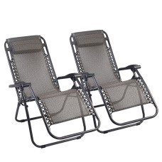 Gardeon 2PC Zero Gravity Chair Folding Outdoor Recliner with Adjustable Headrest, Steel Frame, Beige, 150kg Capacity