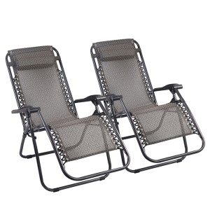 Gardeon 2PC Zero Gravity Chair Folding Outdoor Recliner with Adjustable Headrest, Steel Frame, Beige, 150kg Capacity