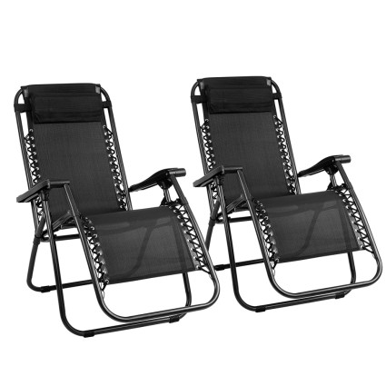 Gardeon 2PC Zero Gravity Recliner Chair Set - Adjustable Folding Outdoor Sun Lounge, Steel Frame, Black, 150kg Capacity