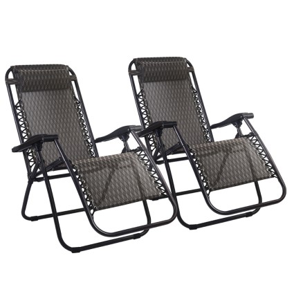 Gardeon 2PC Zero Gravity Chairs with Adjustable Recline, Padded Headrest, and Steel Frame for Outdoor Comfort, Grey