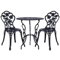Gardeon 3PC Cast Aluminium Outdoor Bistro Set - Vintage Black, Weather-Resistant, with Parasol Hole, Easy Assembly