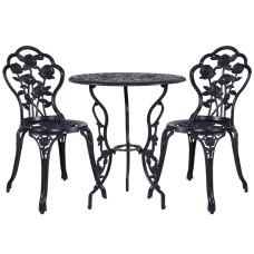 Gardeon 3PC Cast Aluminium Outdoor Bistro Set - Vintage Black, Weather-Resistant, with Parasol Hole, Easy Assembly